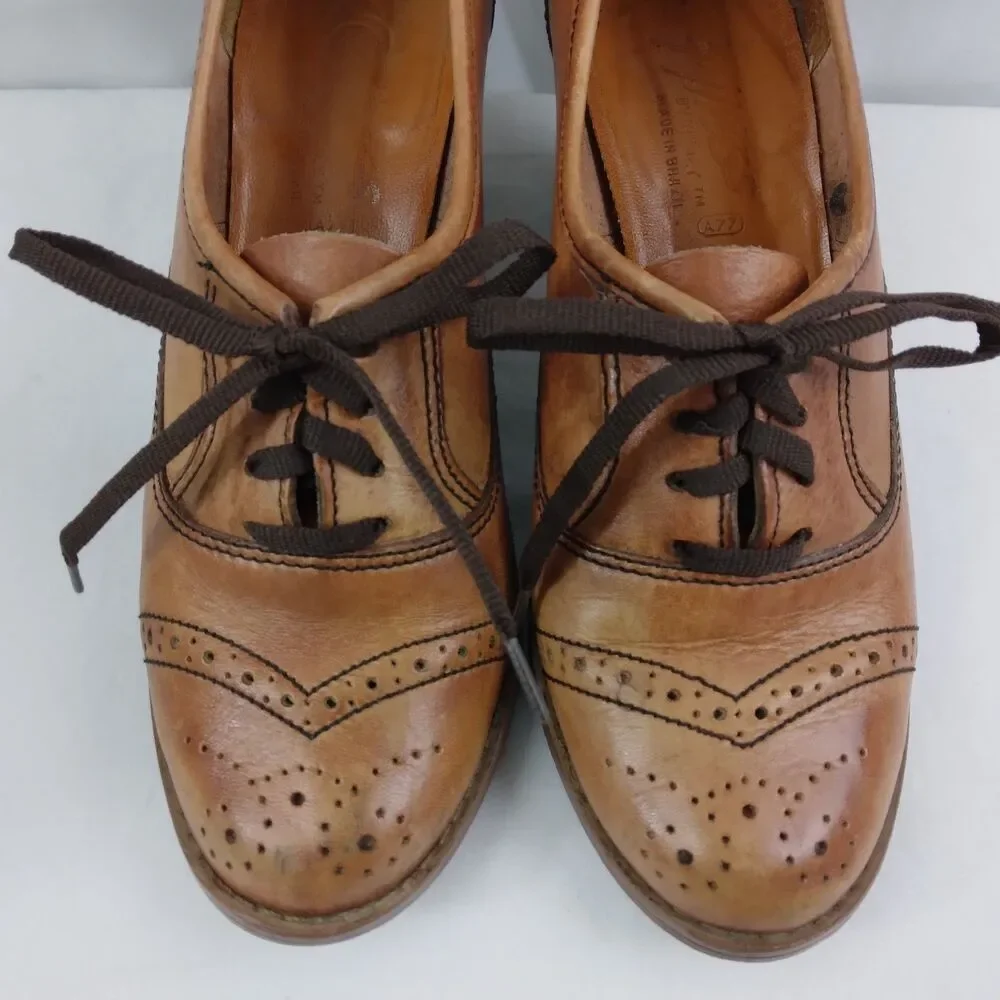 Fling Oxfords Wingtip Brogue Block Heels Leather Y2K Academia Women's 7